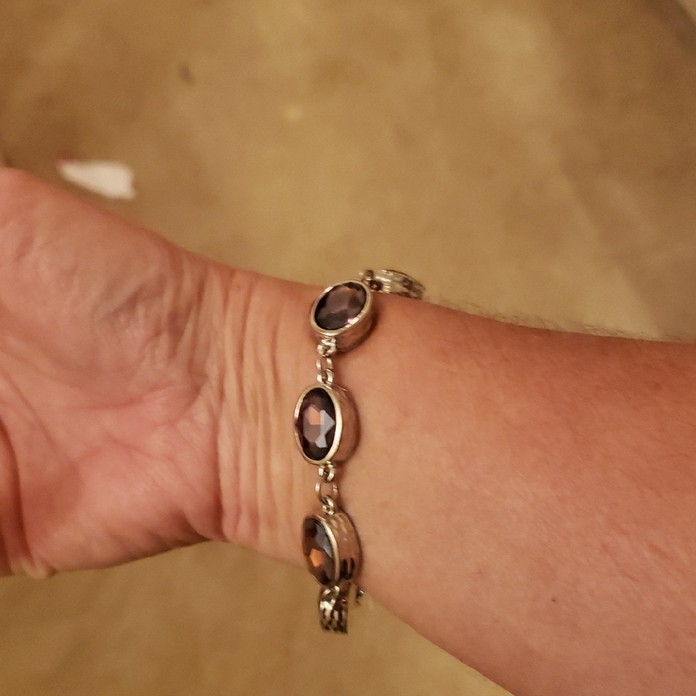 White House Black Market Silver and Purple Beaded Bracelet NWT